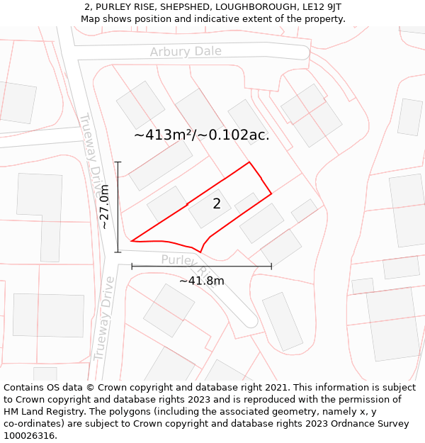 2, PURLEY RISE, SHEPSHED, LOUGHBOROUGH, LE12 9JT: Plot and title map