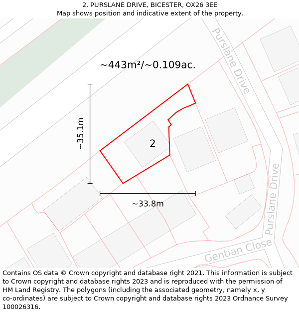 2, PURSLANE DRIVE, BICESTER, OX26 3EE: Plot and title map