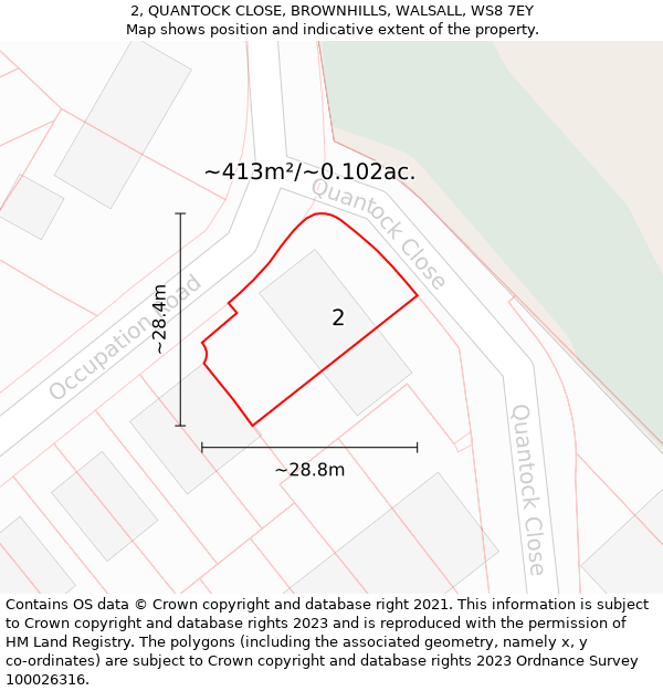 2, QUANTOCK CLOSE, BROWNHILLS, WALSALL, WS8 7EY: Plot and title map