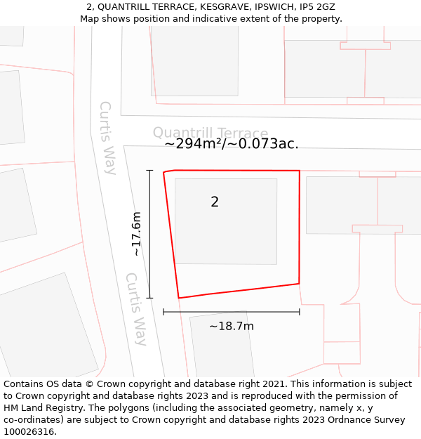 2, QUANTRILL TERRACE, KESGRAVE, IPSWICH, IP5 2GZ: Plot and title map