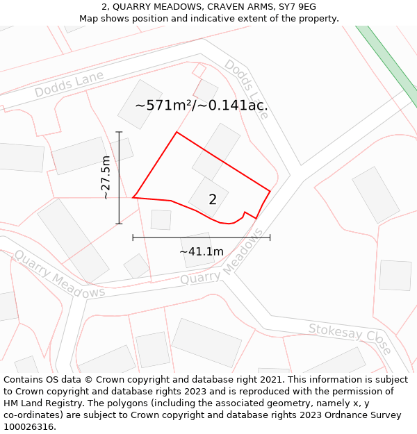 2, QUARRY MEADOWS, CRAVEN ARMS, SY7 9EG: Plot and title map