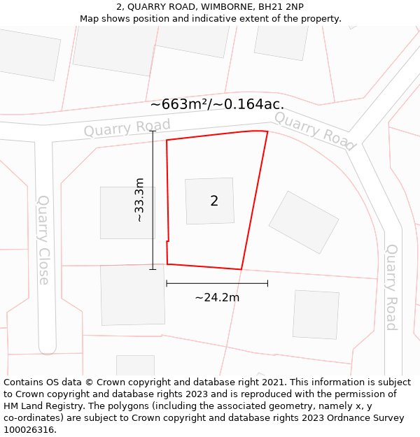 2, QUARRY ROAD, WIMBORNE, BH21 2NP: Plot and title map