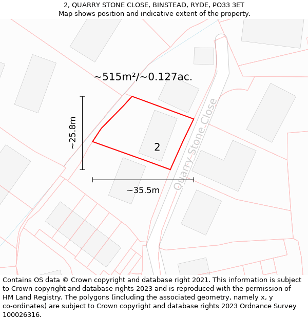 2, QUARRY STONE CLOSE, BINSTEAD, RYDE, PO33 3ET: Plot and title map