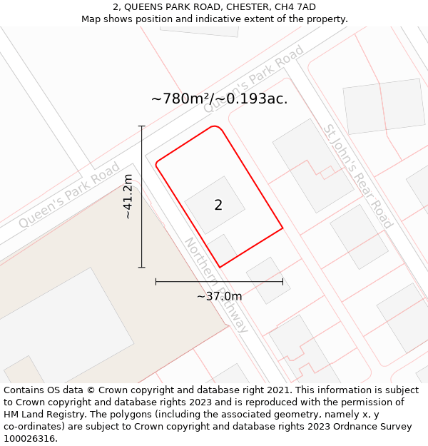 2, QUEENS PARK ROAD, CHESTER, CH4 7AD: Plot and title map