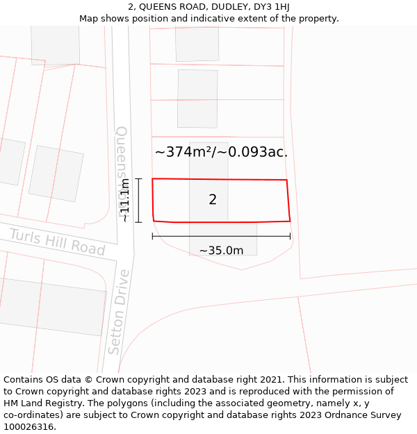 2, QUEENS ROAD, DUDLEY, DY3 1HJ: Plot and title map