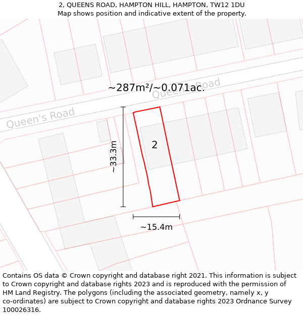 2, QUEENS ROAD, HAMPTON HILL, HAMPTON, TW12 1DU: Plot and title map