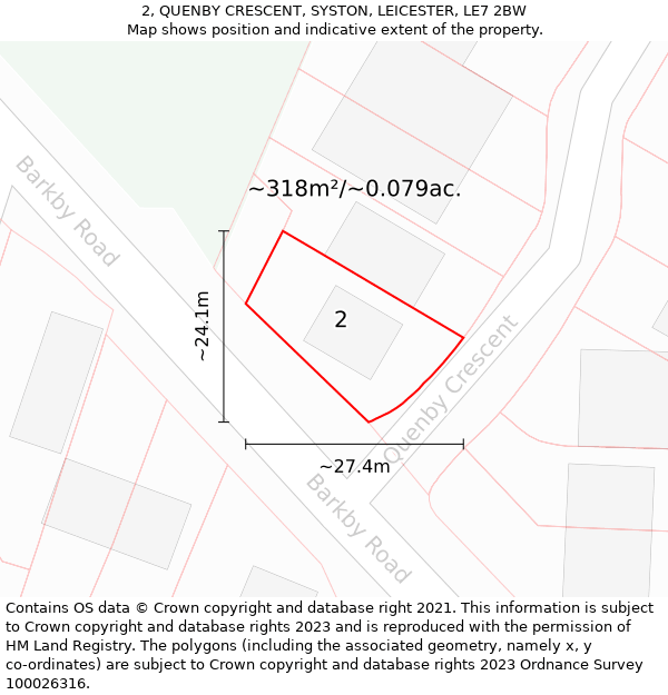 2, QUENBY CRESCENT, SYSTON, LEICESTER, LE7 2BW: Plot and title map