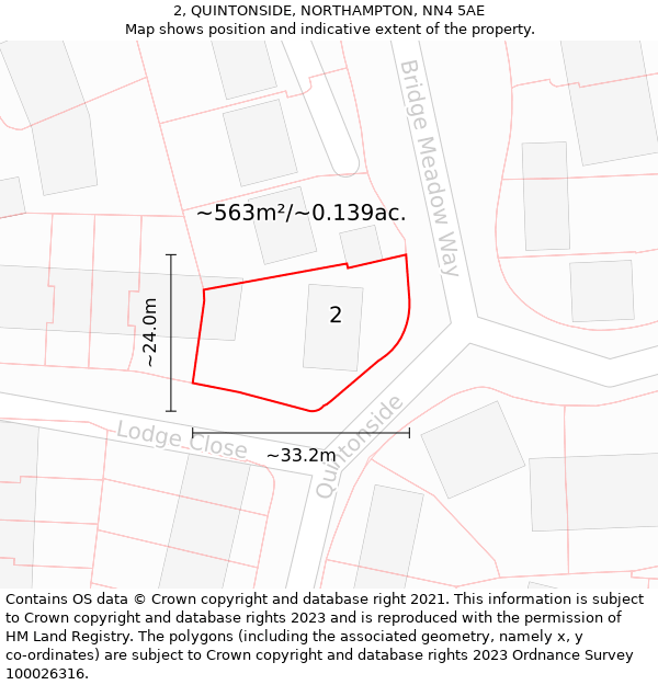 2, QUINTONSIDE, NORTHAMPTON, NN4 5AE: Plot and title map