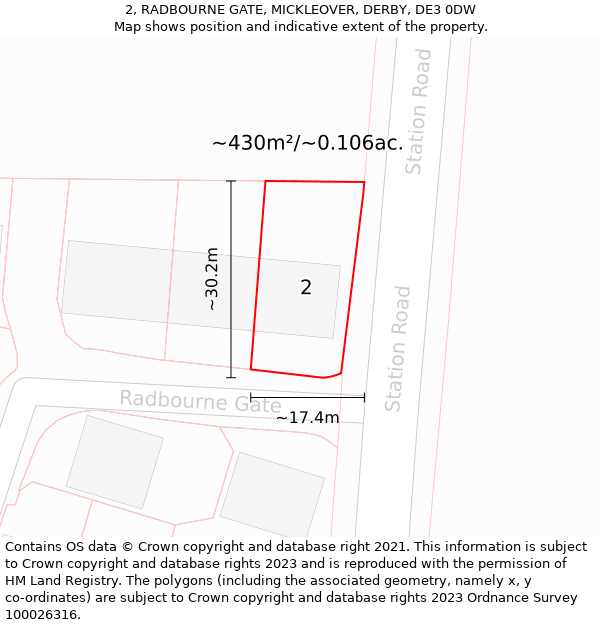 2, RADBOURNE GATE, MICKLEOVER, DERBY, DE3 0DW: Plot and title map