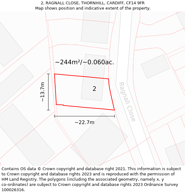 2, RAGNALL CLOSE, THORNHILL, CARDIFF, CF14 9FR: Plot and title map