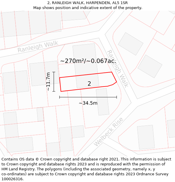 2, RANLEIGH WALK, HARPENDEN, AL5 1SR: Plot and title map