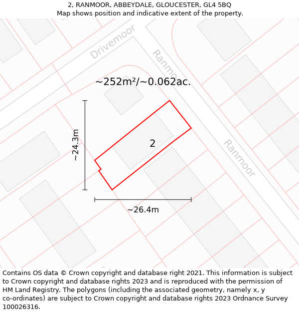 2, RANMOOR, ABBEYDALE, GLOUCESTER, GL4 5BQ: Plot and title map