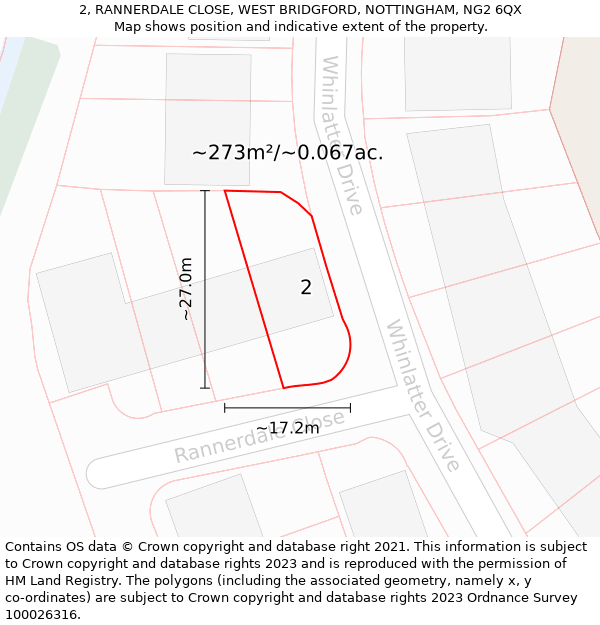 2, RANNERDALE CLOSE, WEST BRIDGFORD, NOTTINGHAM, NG2 6QX: Plot and title map