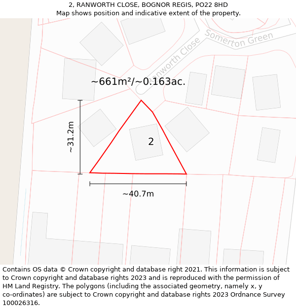 2, RANWORTH CLOSE, BOGNOR REGIS, PO22 8HD: Plot and title map