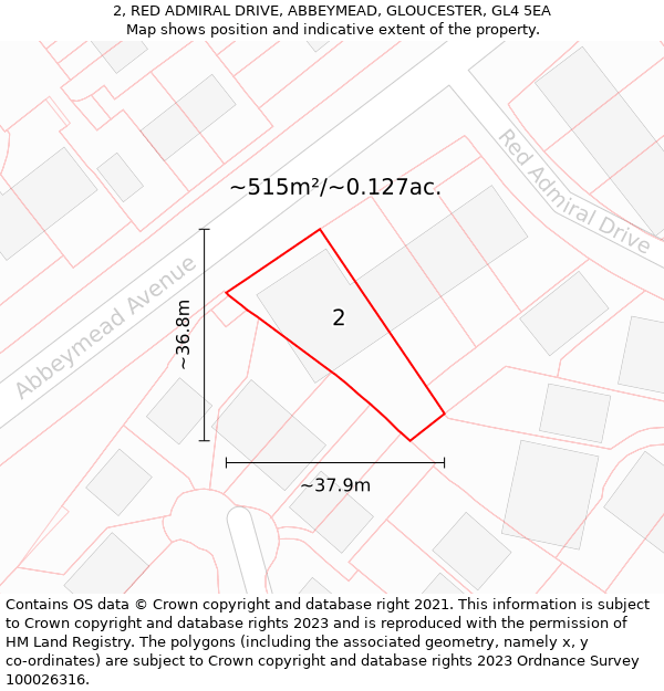 2, RED ADMIRAL DRIVE, ABBEYMEAD, GLOUCESTER, GL4 5EA: Plot and title map