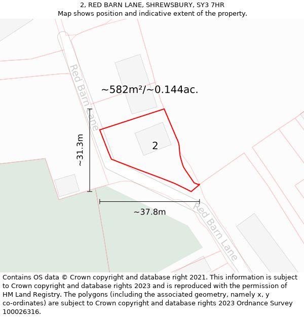 2, RED BARN LANE, SHREWSBURY, SY3 7HR: Plot and title map