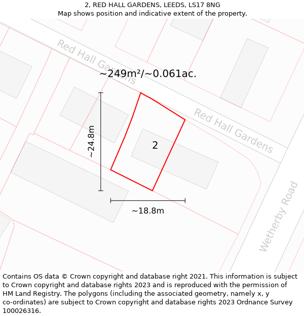 2, RED HALL GARDENS, LEEDS, LS17 8NG: Plot and title map