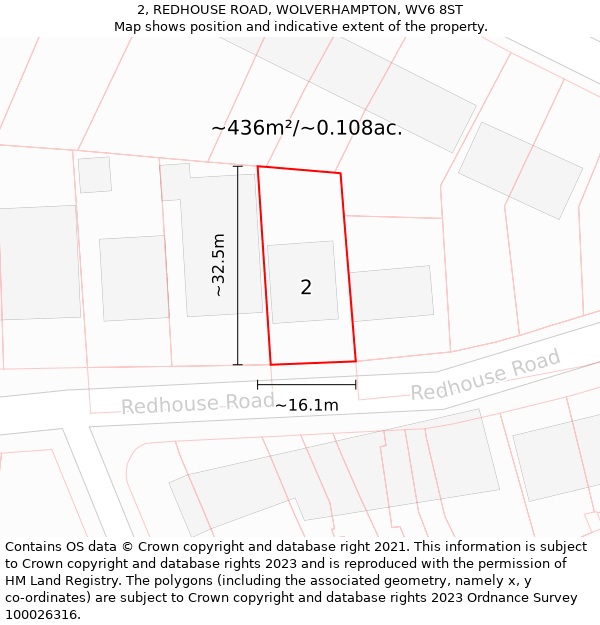 2, REDHOUSE ROAD, WOLVERHAMPTON, WV6 8ST: Plot and title map