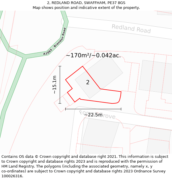 2, REDLAND ROAD, SWAFFHAM, PE37 8GS: Plot and title map