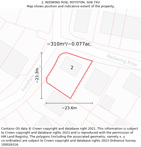 2, REDWING RISE, ROYSTON, SG8 7XU: Plot and title map