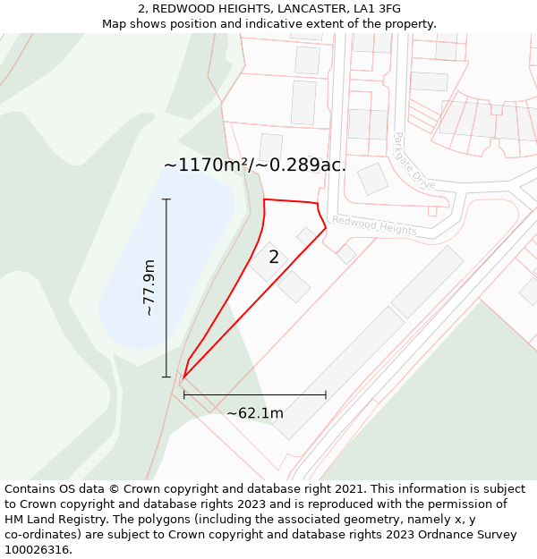 2, REDWOOD HEIGHTS, LANCASTER, LA1 3FG: Plot and title map