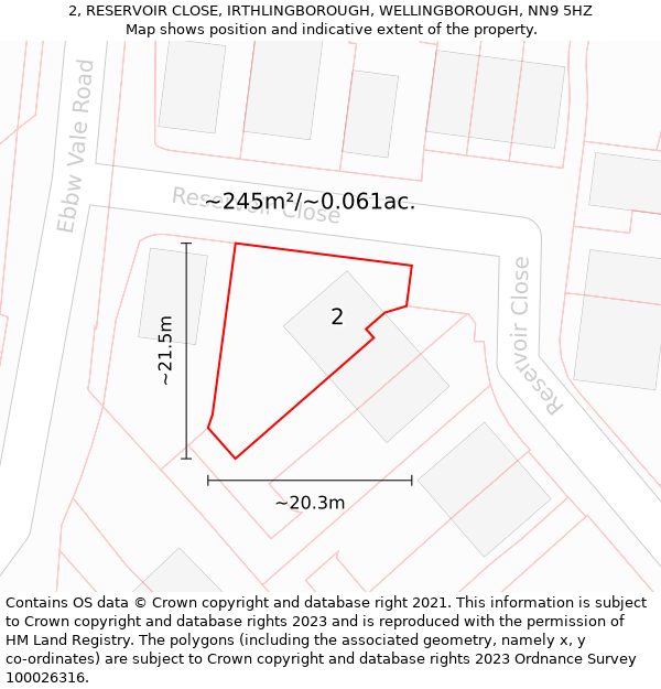 2, RESERVOIR CLOSE, IRTHLINGBOROUGH, WELLINGBOROUGH, NN9 5HZ: Plot and title map