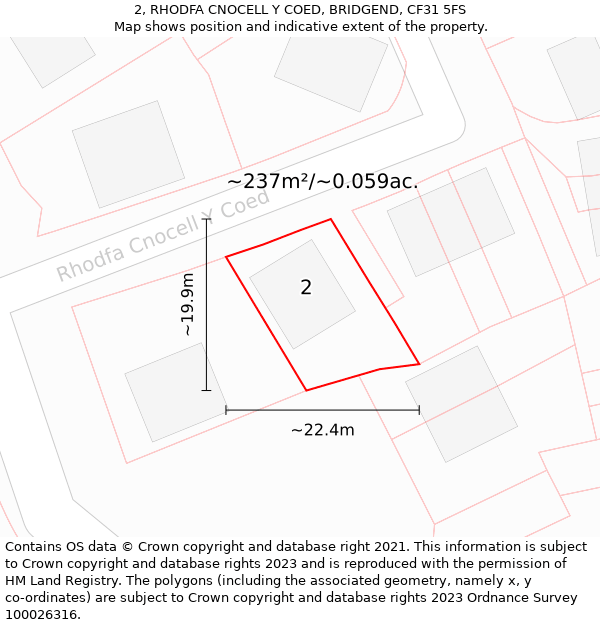 2, RHODFA CNOCELL Y COED, BRIDGEND, CF31 5FS: Plot and title map