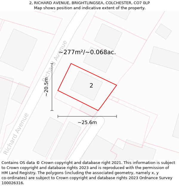 2, RICHARD AVENUE, BRIGHTLINGSEA, COLCHESTER, CO7 0LP: Plot and title map