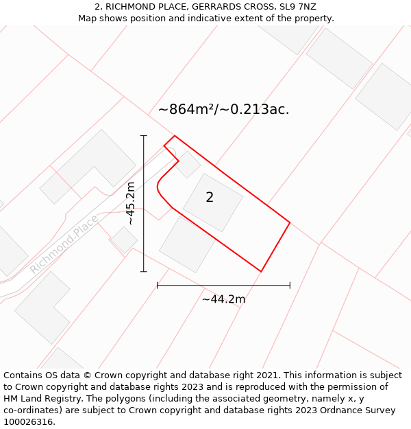 2, RICHMOND PLACE, GERRARDS CROSS, SL9 7NZ: Plot and title map