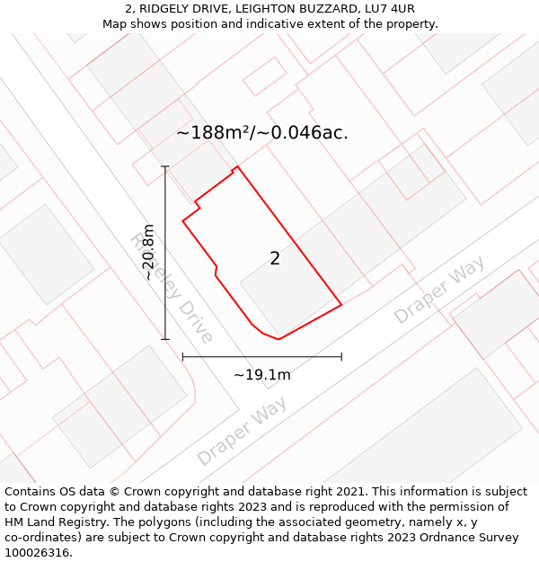 2, RIDGELY DRIVE, LEIGHTON BUZZARD, LU7 4UR: Plot and title map