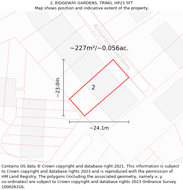 2, RIDGEWAY GARDENS, TRING, HP23 5FT: Plot and title map