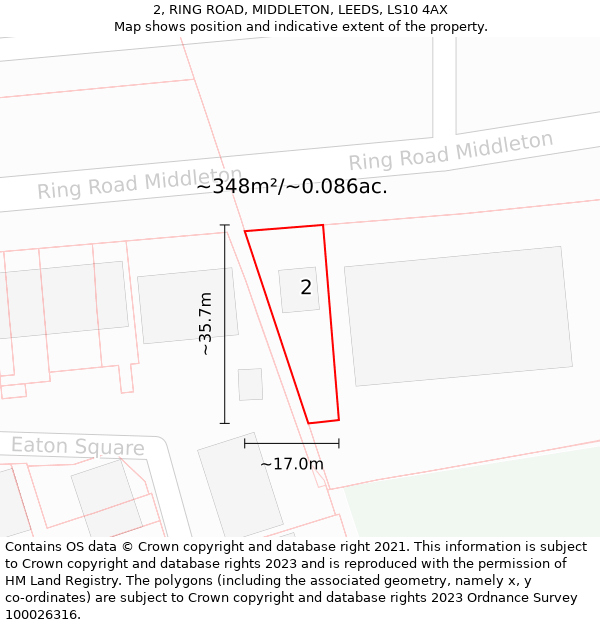 2, RING ROAD, MIDDLETON, LEEDS, LS10 4AX: Plot and title map