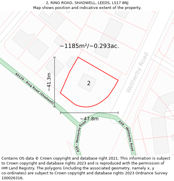 2, RING ROAD, SHADWELL, LEEDS, LS17 8NJ: Plot and title map