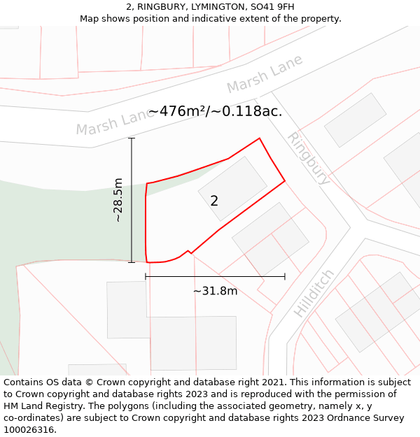 2, RINGBURY, LYMINGTON, SO41 9FH: Plot and title map