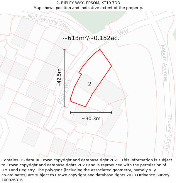 2, RIPLEY WAY, EPSOM, KT19 7DB: Plot and title map