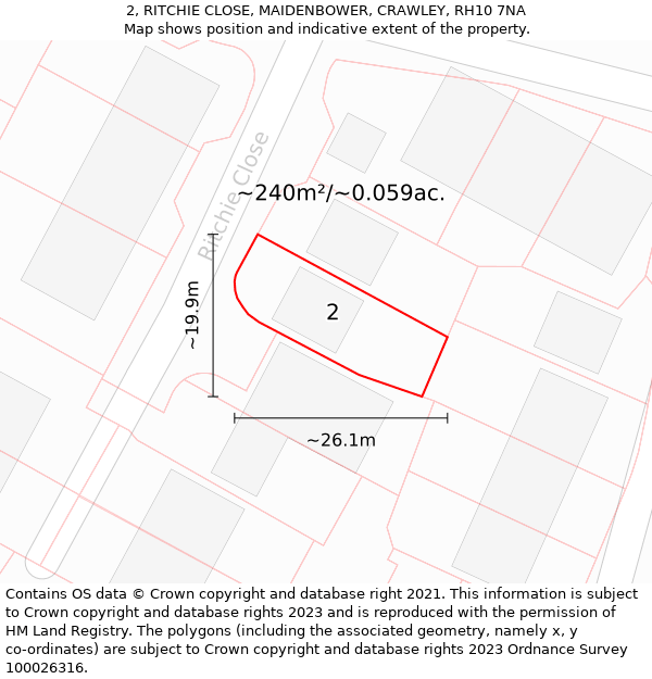 2, RITCHIE CLOSE, MAIDENBOWER, CRAWLEY, RH10 7NA: Plot and title map