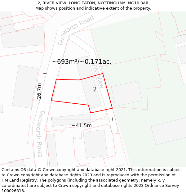 2, RIVER VIEW, LONG EATON, NOTTINGHAM, NG10 3AR: Plot and title map