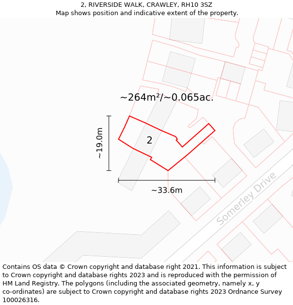 2, RIVERSIDE WALK, CRAWLEY, RH10 3SZ: Plot and title map