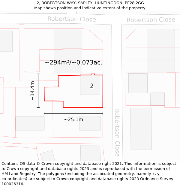 2, ROBERTSON WAY, SAPLEY, HUNTINGDON, PE28 2GG: Plot and title map