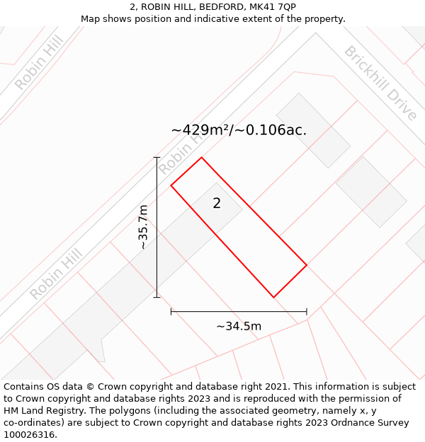 2, ROBIN HILL, BEDFORD, MK41 7QP: Plot and title map