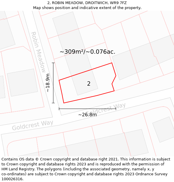 2, ROBIN MEADOW, DROITWICH, WR9 7FZ: Plot and title map