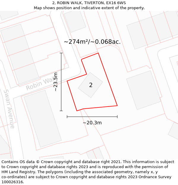 2, ROBIN WALK, TIVERTON, EX16 6WS: Plot and title map