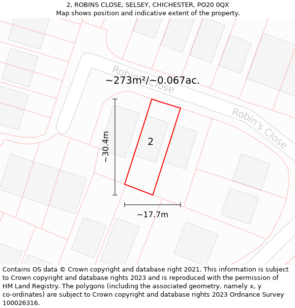 2, ROBINS CLOSE, SELSEY, CHICHESTER, PO20 0QX: Plot and title map