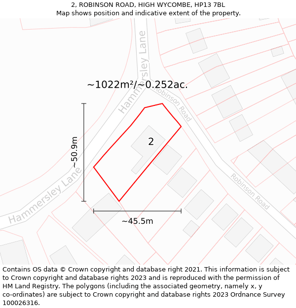 2, ROBINSON ROAD, HIGH WYCOMBE, HP13 7BL: Plot and title map