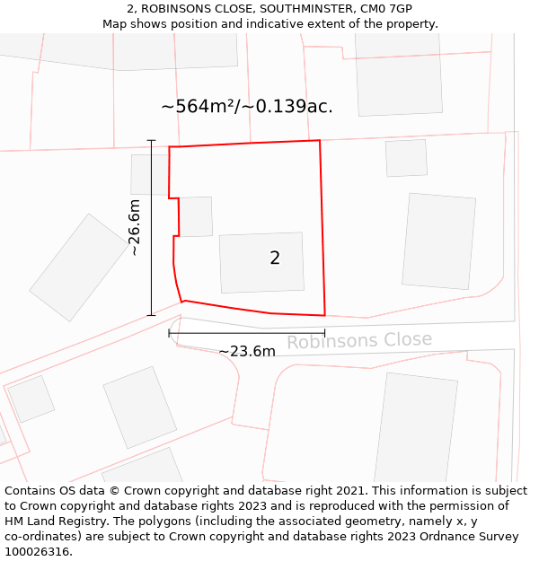 2, ROBINSONS CLOSE, SOUTHMINSTER, CM0 7GP: Plot and title map