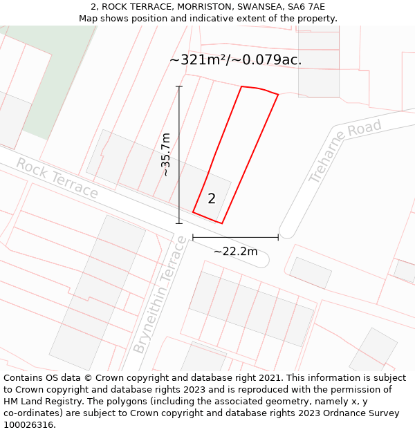 2, ROCK TERRACE, MORRISTON, SWANSEA, SA6 7AE: Plot and title map