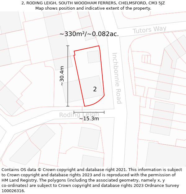 2, RODING LEIGH, SOUTH WOODHAM FERRERS, CHELMSFORD, CM3 5JZ: Plot and title map