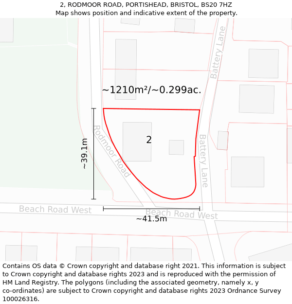 2, RODMOOR ROAD, PORTISHEAD, BRISTOL, BS20 7HZ: Plot and title map