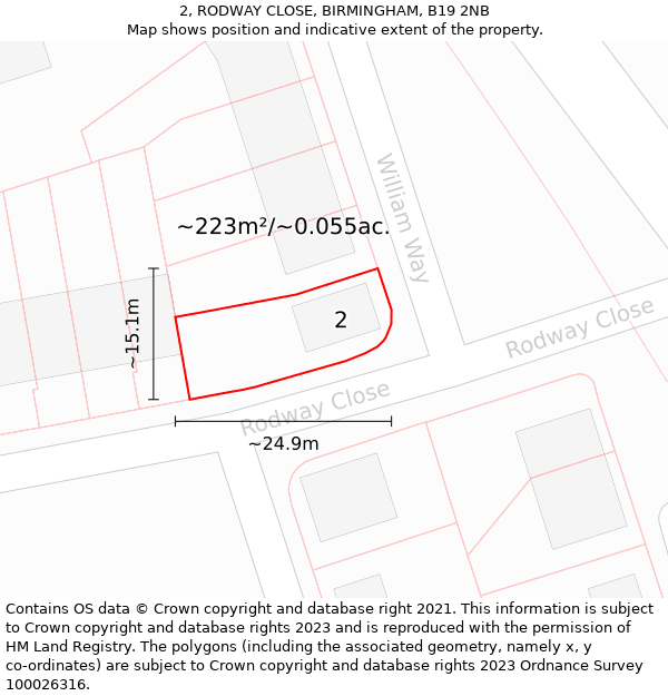 2, RODWAY CLOSE, BIRMINGHAM, B19 2NB: Plot and title map