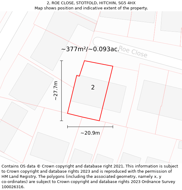 2, ROE CLOSE, STOTFOLD, HITCHIN, SG5 4HX: Plot and title map